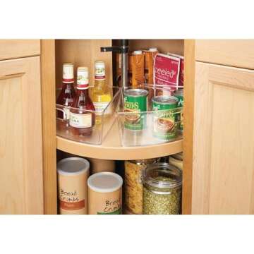 Oubonun Lazy Susan Organizers Set of 4, 10.2”x 9.4”x 4” Plastic Transparent Kitchen Cabinet Storage Bins with Handle, 4" Deep Container, 1/8 Wedge - Food Safe, without BPA