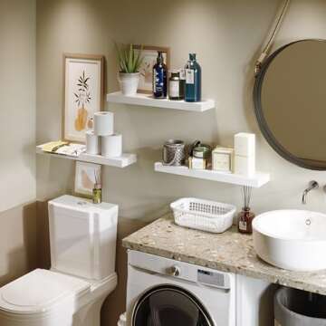 BAMEOS Floating Shelf,Wall Shelf,Decor Wall Mounted Shelves,Hanging Shelf Set L24xW6 for Bathroom Ki...