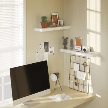 BAMEOS Floating Shelf,Wall Shelf,Decor Wall Mounted Shelves,Hanging Shelf Set L24xW6 for Bathroom Kitchen Living,Kitchen,Room Bedroom Storage,White