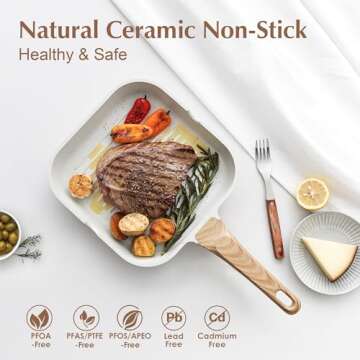 SENSARTE Nonstick Ceramic Grill Pan for Stove Tops, Versatile Square Grilling Pan with Pour Spouts, ...