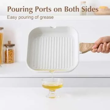 SENSARTE Nonstick Ceramic Grill Pan for Stove Tops, Versatile Square Grilling Pan with Pour Spouts, Durable Grill Skillet for All Stoves(Gas,Electric,Induction) Non Toxic-PTFE,PFAS,PFOA Free, 9.5Inch