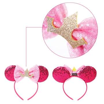 Mouse Ears Headband Bow Glitter Princess Costume Hair Accessories for Women Trip Party Supplies Pink