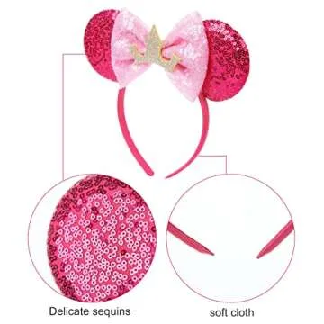 Mouse Ears Headband Bow Glitter Princess Costume Hair Accessories for Women Trip Party Supplies Pink
