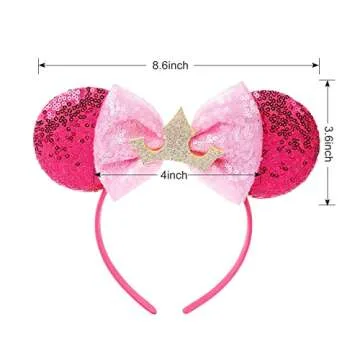 Mouse Ears Headband Bow Glitter Princess Costume Hair Accessories for Women Trip Party Supplies Pink