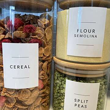 Lovable Labels Pre-printed Farmhouse/Minimalist Pantry Labels - 168 Dishwasher Safe Pantry Container Labels Help Keep Your Pantry Storage Bins Containers Jars Bottles Canisters Organized