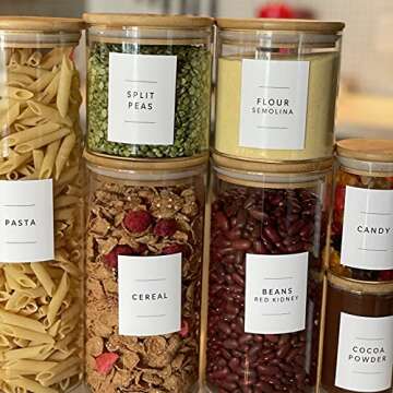 Lovable Labels Pre-printed Farmhouse/Minimalist Pantry Labels - 168 Dishwasher Safe Pantry Container Labels Help Keep Your Pantry Storage Bins Containers Jars Bottles Canisters Organized