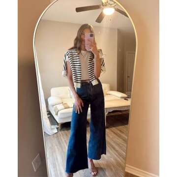 Supgoreou Women's Wide Leg Jeans High Waisted Stretchy Trendy Casual Versatile Work Denim Pants Trousers 2025 Dark Blue