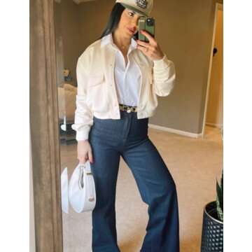 Supgoreou Women's Wide Leg Jeans High Waisted Stretchy Trendy Casual Versatile Work Denim Pants Trousers 2025 Dark Blue