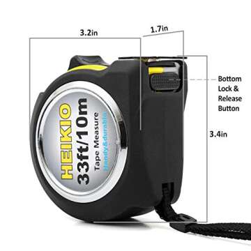 HEIKIO 33FT Measuring Tape with Double-Sided Scale