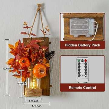 Anna's Whimsy 2PACK Fall Decor Mason Jar Sconce Wall Decor Rustic with Remote Control LED Fairy Ligh...