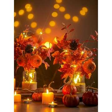 Anna's Whimsy 2PACK Fall Decor Mason Jar Sconce Wall Decor Rustic with Remote Control LED Fairy Lights - Artificial Fall Flowers Fall Decorations for Home Bedroom Farmhouse(Pumpkin)