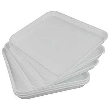 Ponpong White Large Plastic Fast Food Serving Tray, Rectangle, 6 Packs