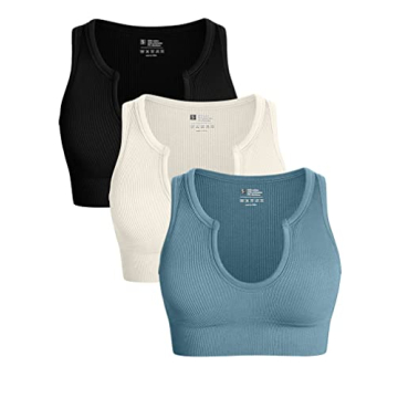 OQQ Women’s Stylish Seamless Crop Tops 3 Piece Set