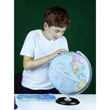 Replogle Student - Educational Classic World globe, Blue Ocean, Raised Relief feature, including a bonus map, made in USA, 12"/30cm diameter