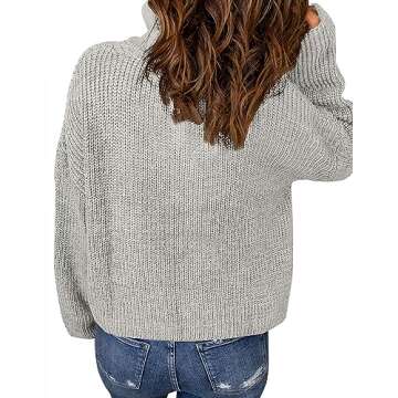 MEROKEETY Women's 2024 Long Sleeve Chunky Knit Sweaters 1/4 Zip Polo V Neck Casual Pullover Tops,Grey,S