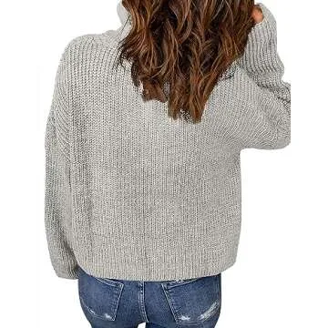 MEROKEETY Women's 2024 Long Sleeve Chunky Knit Sweaters 1/4 Zip Polo V Neck Casual Pullover Tops,Grey,S