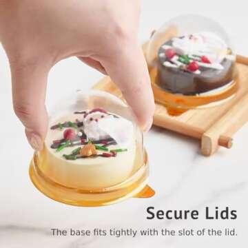 Zezzxu 50 Pack Mini Bundt Cake Containers, Clear Plastic Small Cupcake Boxes with Dome Lids for Individual Chocolate Covered Cookies, Strawberry, Mooncake (Gold)