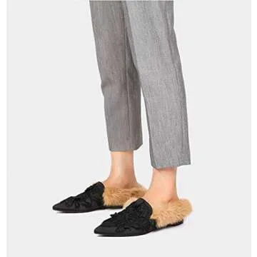 Fericzot Women's Plush Velvet Mule Slippers with Embroidery