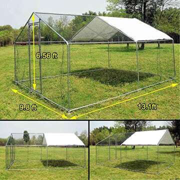 Large Chicken Coop Walk-in Metal Poultry Cage House Rabbits Habitat Cage Spire Shaped Coop with Wate...