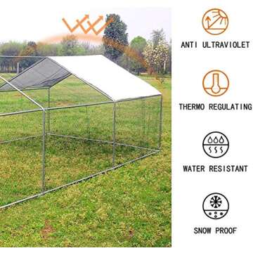 Large Chicken Coop Walk-in Metal Poultry Cage House Rabbits Habitat Cage Spire Shaped Coop with Waterproof and Anti-Ultraviolet Cover for Outdoor Backyard Farm Use (9.8' L x 13.1' W x 6.56' H)