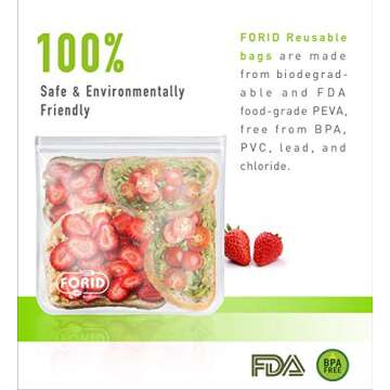 Reusable Gallon Freezer Bags - 6 Pack EXTRA THICK Gallon Reusable Bags LEAKPROOF Reusable Freezer Bags for Marinate Food & Fruit Cereal Sandwich Snack Meal Prep Travel Items Home Organization Storage