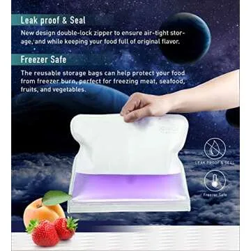 Reusable Gallon Freezer Bags - 6 Pack EXTRA THICK Gallon Reusable Bags LEAKPROOF Reusable Freezer Bags for Marinate Food & Fruit Cereal Sandwich Snack Meal Prep Travel Items Home Organization Storage