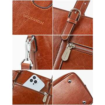 BOSTANTEN Womens Leather Laptop Tote Office Shoulder Handbag Vintage Briefcase 15.6 inch Computer Work Purse Brown