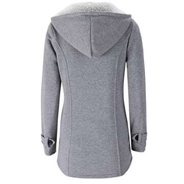 JiangWu Womens Fashion Horn Button Fleece Thicken Coat with Hood Winter Warm Jacket (Medium, Light-g...