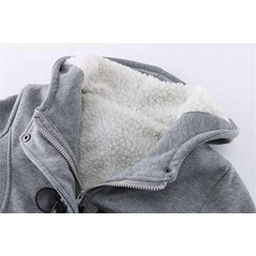 JiangWu Womens Fashion Horn Button Fleece Thicken Coat with Hood Winter Warm Jacket (Medium, Light-gray)