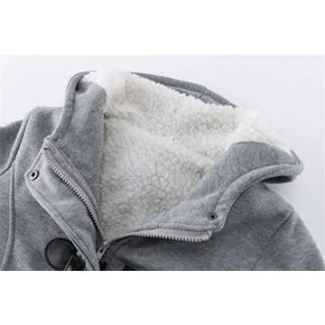 JiangWu Womens Fashion Horn Button Fleece Thicken Coat with Hood Winter Warm Jacket (Medium, Light-gray)