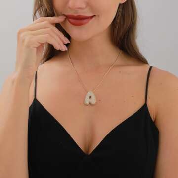 Andsion 14K Gold Bubble Letter Necklace for Women, Initial Necklaces for Women, Cubic Zirconia Ballo...