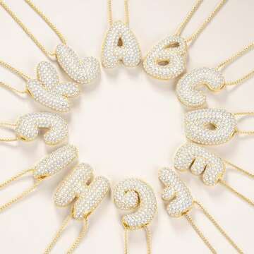 Andsion 14K Gold Bubble Letter Necklace for Women, Initial Necklaces for Women, Cubic Zirconia Balloon Necklaces Pendant Jewelry Gifts for Women, A Necklace