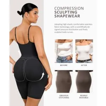 FeelinGirl Shapewear Bodysuit for Women Tummy Control Body Shaper Seamless Faja Sculpting Snatched Waist Body Suit Black XS/S