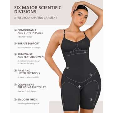 FeelinGirl Shapewear Bodysuit for Women Tummy Control Body Shaper Seamless Faja Sculpting Snatched Waist Body Suit Black XS/S