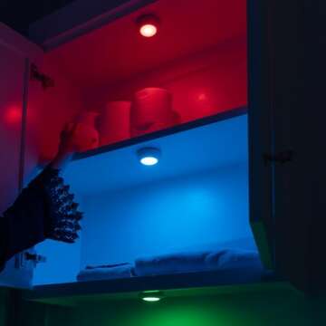 Amazon Basics LED Puck Lights, Color Changing, Battery Operated, IR Remote, 40 Lumens, 2 Pack, Wireless Lights, Stick on Lights, Under Cabinet Lighting, Ideal for Closets, and More, White