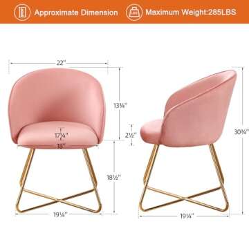 Furniliving Velvet Vanity Chair with Back, Modern Accent Chair for Vanity, Upholstered Makeup Stool ...