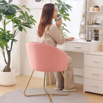 Furniliving Velvet Vanity Chair with Back, Modern Accent Chair for Vanity, Upholstered Makeup Stool Chair for Bedroom, Living Room, Dressing Room, Dining Room (Pink)