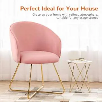 Furniliving Velvet Vanity Chair with Back, Modern Accent Chair for Vanity, Upholstered Makeup Stool Chair for Bedroom, Living Room, Dressing Room, Dining Room (Pink)