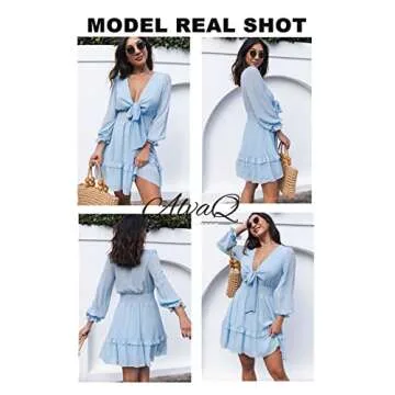 AlvaQ Summer Dress for Women - Deep V Neck Mini Dress