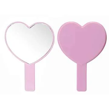 TOPYHL Portable Heart-Shaped Makeup Hand Mirror in Pink