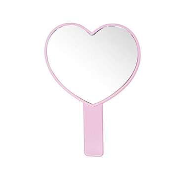 TOPYHL Portable Heart-Shaped Makeup Hand Mirror in Pink
