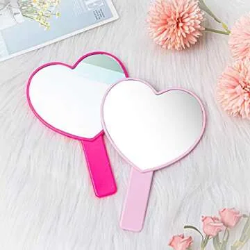 TOPYHL Portable Heart-Shaped Makeup Hand Mirror in Pink