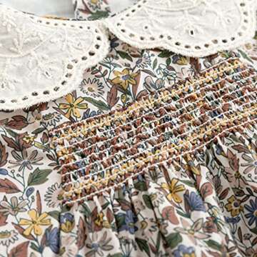 Curipeer Baby Girls Long Sleeve Fall Floral Dress Flower Printed Toddler Ruffle Dress for Autumn and Spring Brown 5T