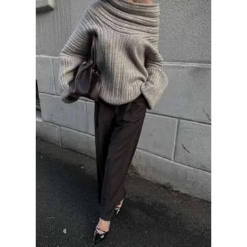 LETSVDO Womens Off Shoulder Pullover Sweaters Knitted Plus Size Dolman Sleeve Casual Oversized Loose Tunic Slouchy Sweaters Apricot