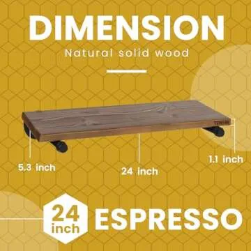 Industrial Pipe Wood Wall Shelf - 24" Espresso Real Wooden Shelving - Modern Interior Decor Floating Shelves w/ Iron Pipe Brackets - Rustic Farmhouse Style Bookshelf by TEN49 - Set of 2