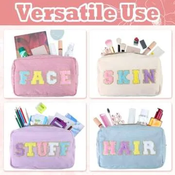 Stylish Pinkunn 4 Pcs Chenille Makeup Bags for Women