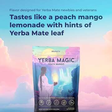 Yerba Mate Instant Tea Powder, 3-in-1 Super Drink - Clean Energy, Brain Fog Buster, and Gut Health Powered by Nootropics, Prebiotics and Probiotics | Yerba Magic Peach Mango 30 Servings