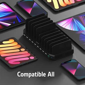 Alxum USB Fast Charging Station with Quick Charge 3.0, 10 Port Charging Stand for Multiple Devices, ...