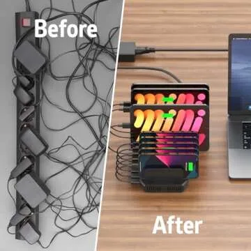 Alxum USB Fast Charging Station with Quick Charge 3.0, 10 Port Charging Stand for Multiple Devices, Compatible with iPad, iPhone, Samsung Galaxy, Black