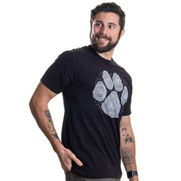 Ann Arbor T-shirt Co. Paw Print Line Art | Artistic Illustration Nature Men WomenDog Cat Cool T-Shirt - Medium - Black